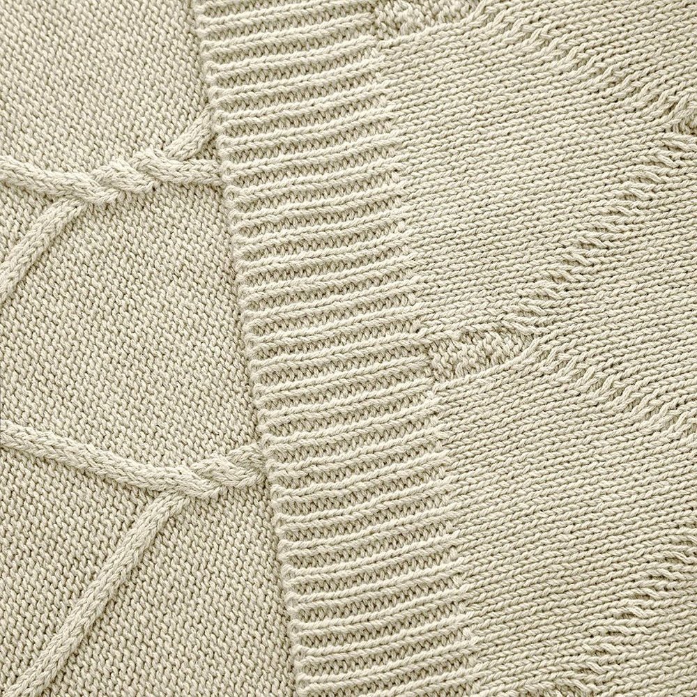 Luxury Cotton Knitted Cable Throw Blanket Cream - Picture 7 of 7